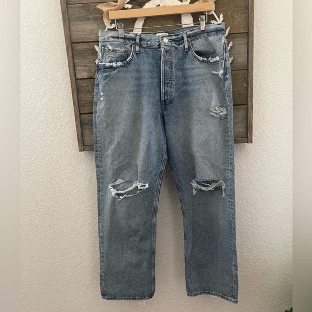 Agolde 90’s Jean mid rise loose fit distressed denim jeans size 32 NWT